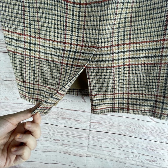 Talbots Tan Black Red Orange Plaid Straight Pencil Skirt Wool Blend Sz 4 Career - Picture 7 of 8
